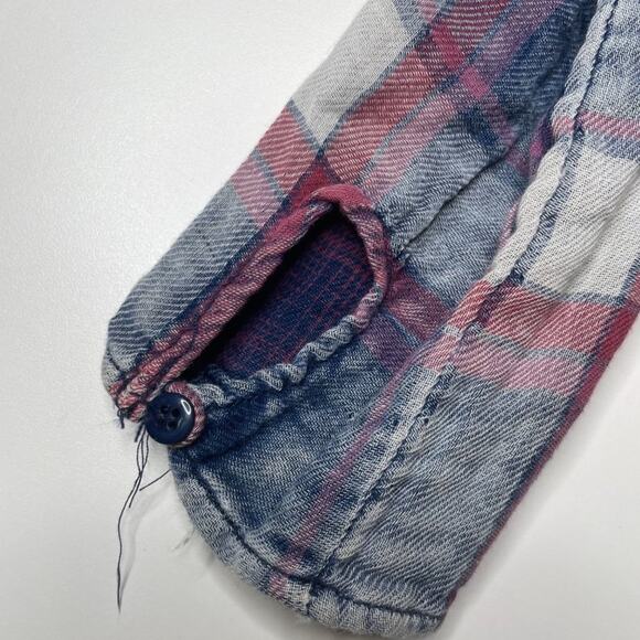 GB Womens Top Size S Blue Plaid Long Sleeve V-Neck Casual Pullover Blouse - Picture 12 of 12